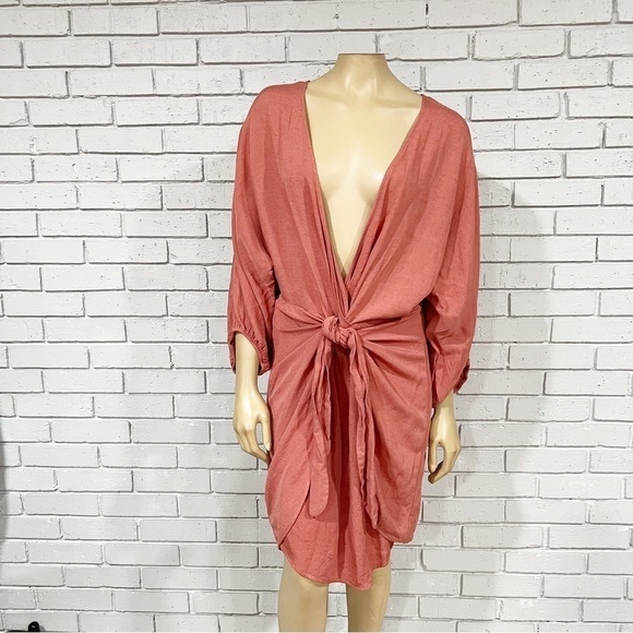 Anthropologie Women’s Puff-Sleeve Wrap Mini Dress in Pink - Picture 11 of 12